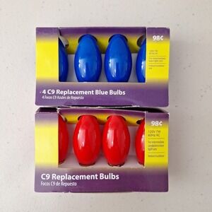 Vintage Replacement Lights For Holiday Light BLUE and RED, 2 packs of 4 each NEW